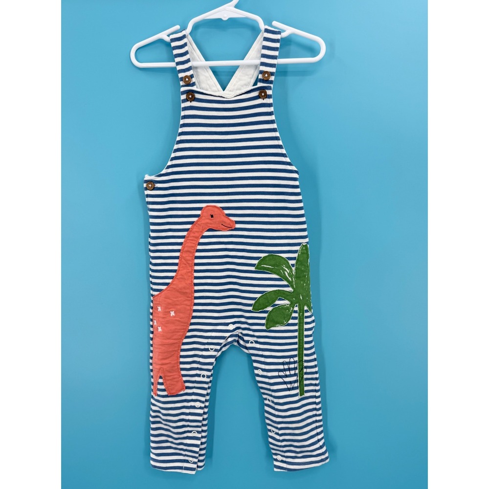 Marks & Spencer Overalls 18-24 Mos Blue White Striped Dinosaur Applique